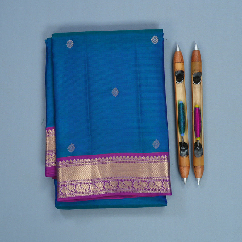 Hayagrivas Handloom Peaock Blue Kanjivaram Silk Saree with Purple Border KBF465F11-1