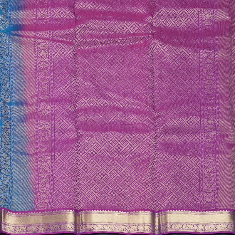 Hayagrivas Handloom Peaock Blue Kanjivaram Silk Saree with Purple Border KBF465F11-1
