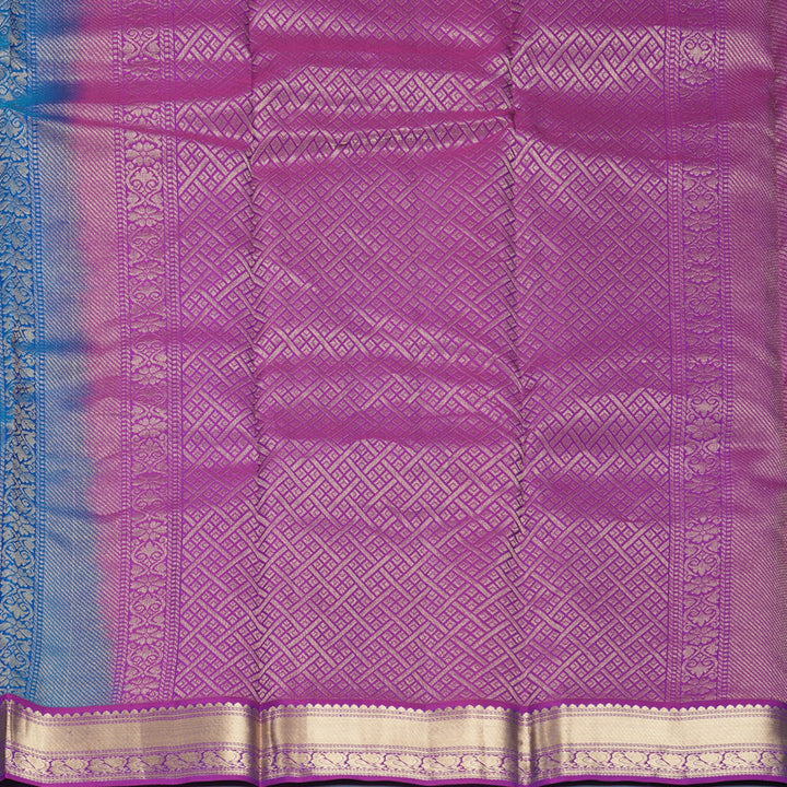 Hayagrivas Handloom Peaock Blue Kanjivaram Silk Saree with Purple Border KBF465F11-1