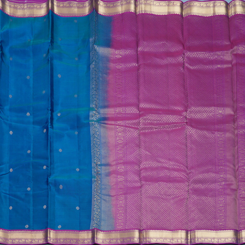 Hayagrivas Handloom Peaock Blue Kanjivaram Silk Saree with Purple Border KBF465F11-1