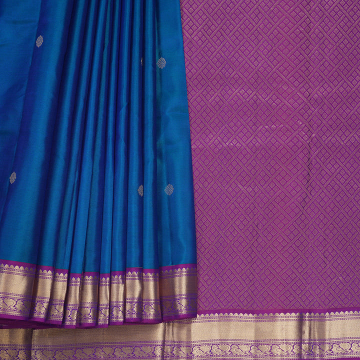 Hayagrivas Handloom Peaock Blue Kanjivaram Silk Saree with Purple Border KBF465F11-1