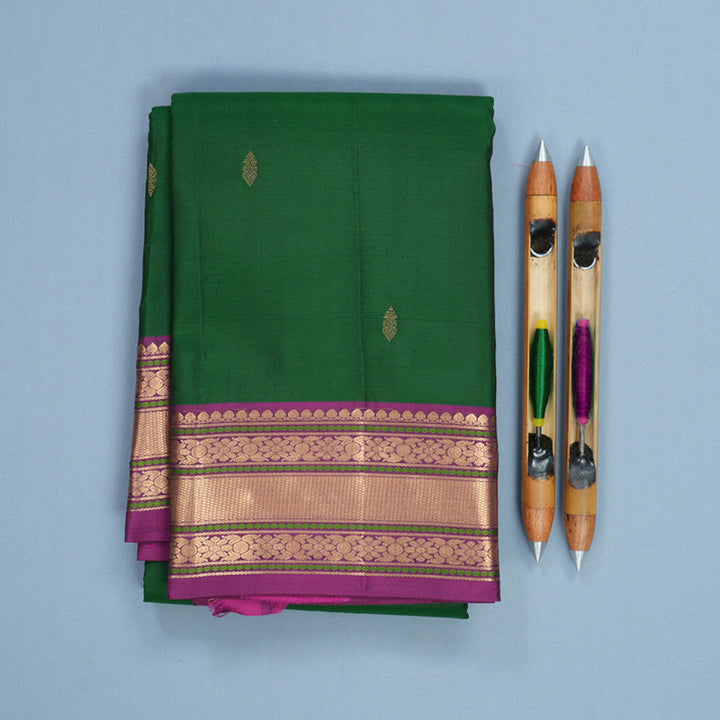 Hayagrivas Handloom Bottle Green Kanjivaram Silk Saree with Purple Border KBF465F12-16