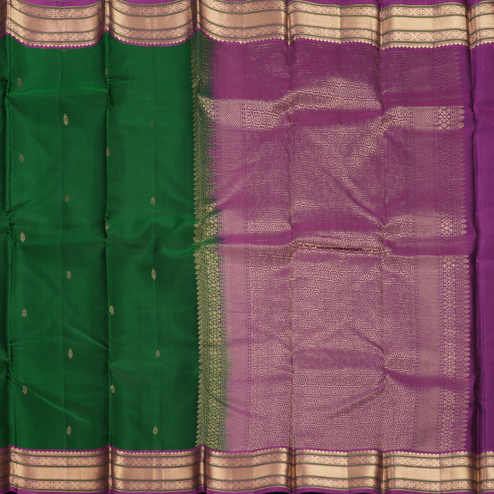 Hayagrivas Handloom Bottle Green Kanjivaram Silk Saree with Purple Border KBF465F12-16