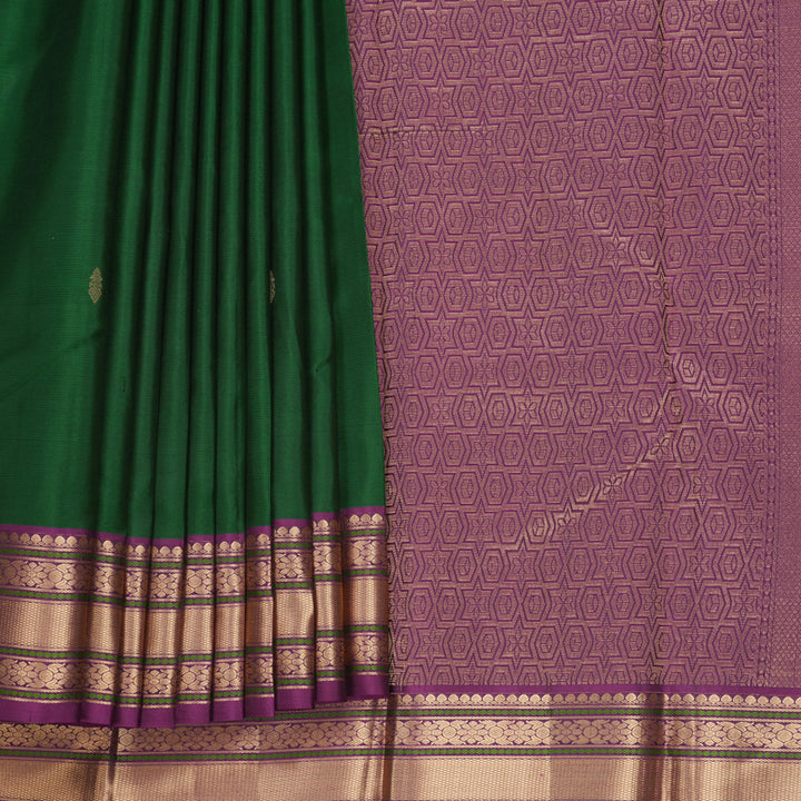 Hayagrivas Handloom Bottle Green Kanjivaram Silk Saree with Purple Border KBF465F12-16