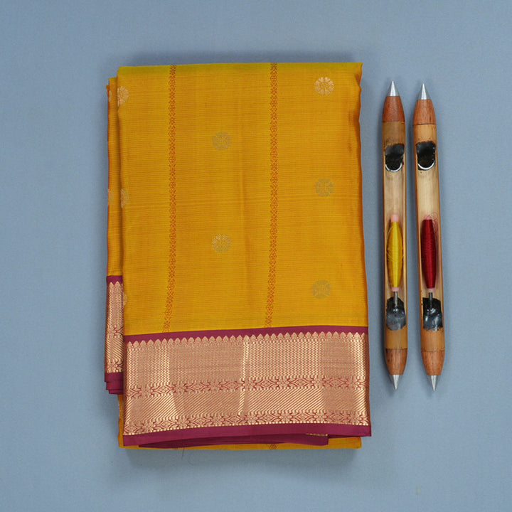 Hayagrivas Handloom Golden Yellow Kanjivaram Silk Saree with Pink Border KBF465F12-4