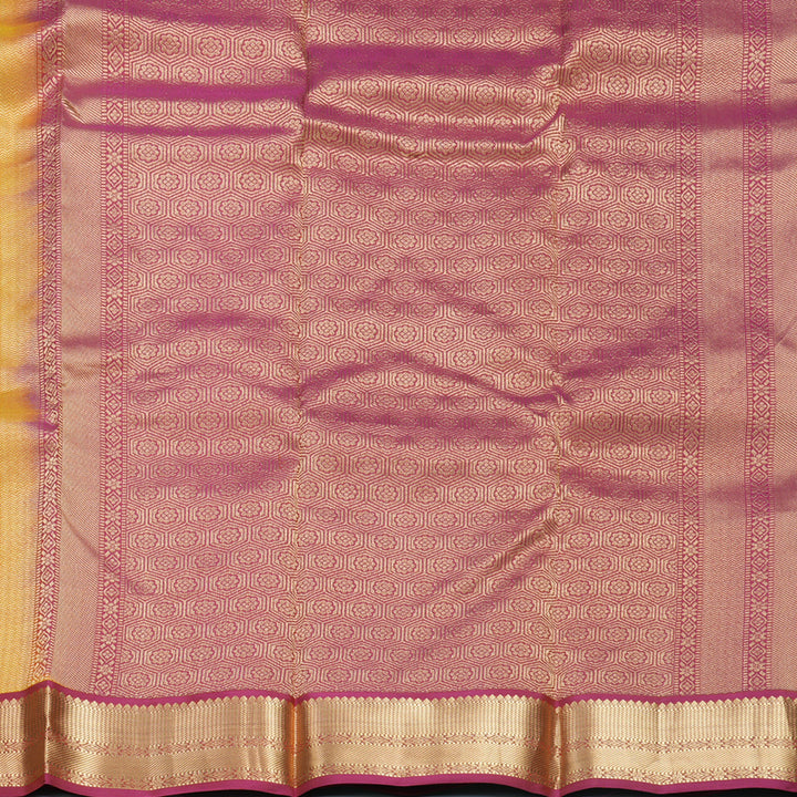 Hayagrivas Handloom Golden Yellow Kanjivaram Silk Saree with Pink Border KBF465F12-4