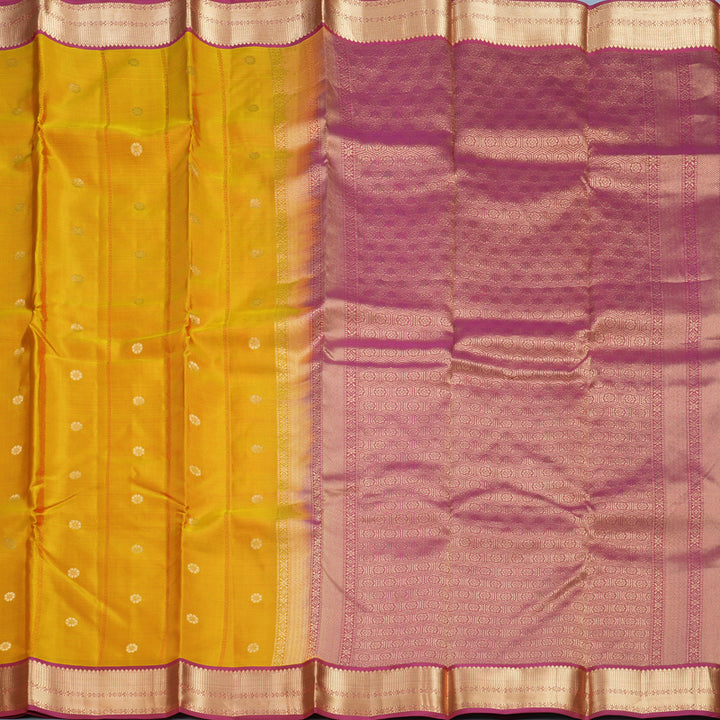 Hayagrivas Handloom Golden Yellow Kanjivaram Silk Saree with Pink Border KBF465F12-4