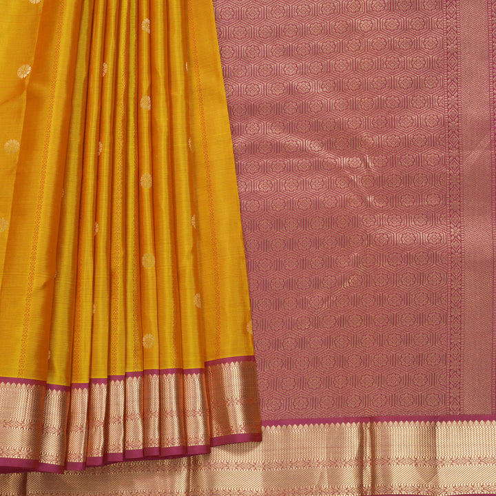 Hayagrivas Handloom Golden Yellow Kanjivaram Silk Saree with Pink Border KBF465F12-4