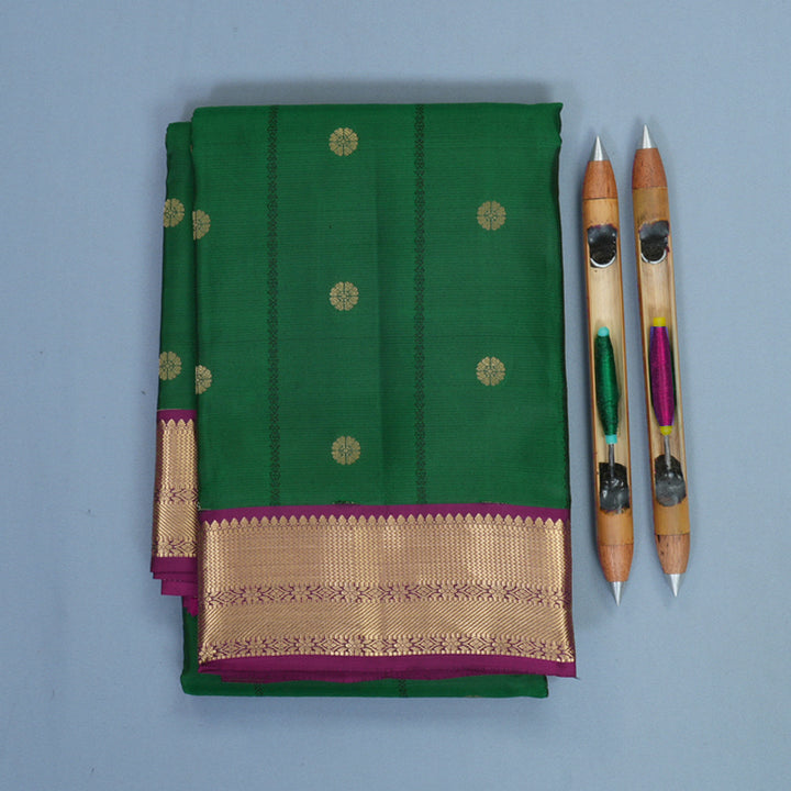 Hayagrivas Handloom Green Kanjivaram Silk Saree with Purple Border KBF465F12-5