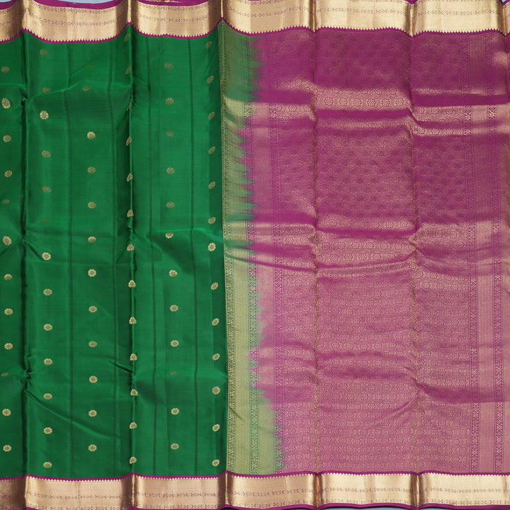 Hayagrivas Handloom Green Kanjivaram Silk Saree with Purple Border KBF465F12-5