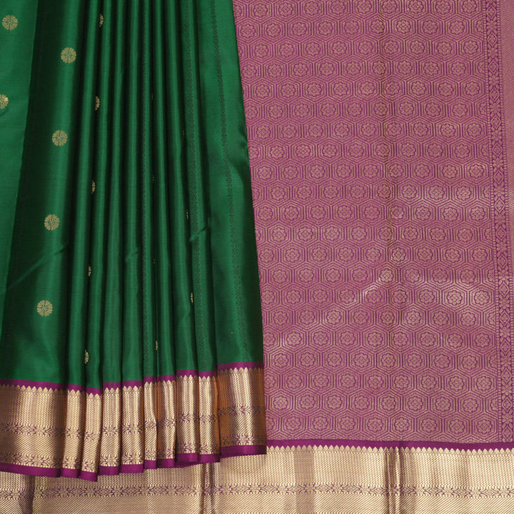 Hayagrivas Handloom Green Kanjivaram Silk Saree with Purple Border KBF465F12-5
