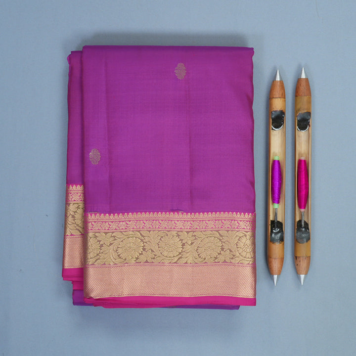 Hayagrivas Handloom Purple Kanjivaram Silk Saree with Pink Border KBF465F15-2