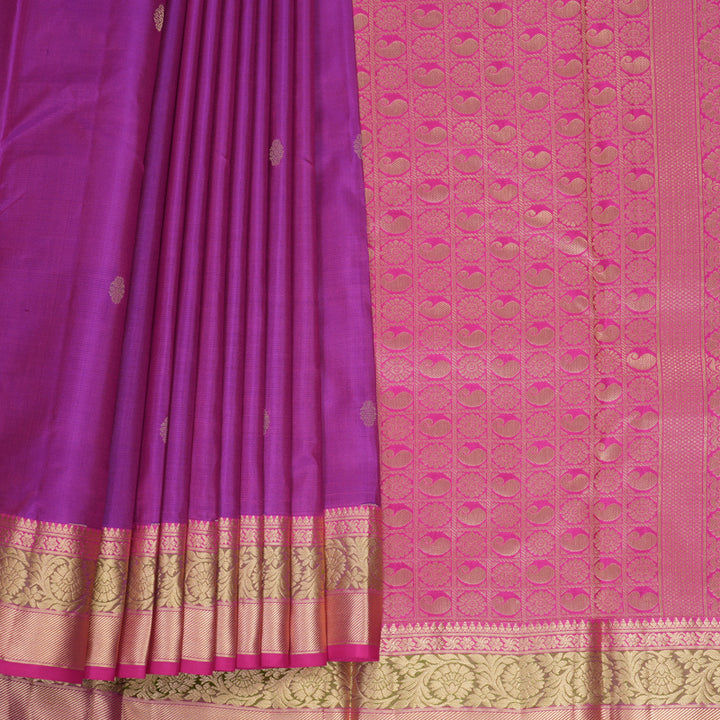 Hayagrivas Handloom Purple Kanjivaram Silk Saree with Pink Border KBF465F15-2