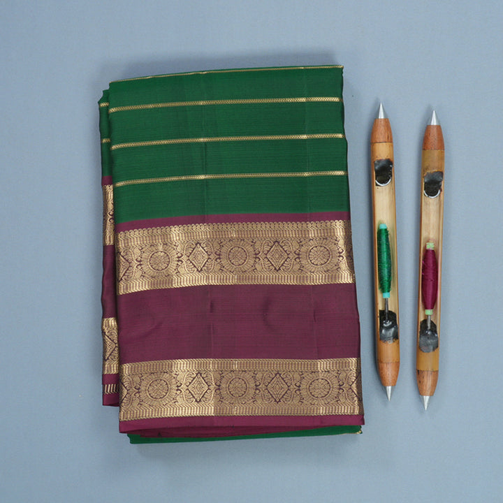 Hayagrivas Handloom Bottle Green Kanjivaram Silk Saree with Purple Border KBF465F16-2