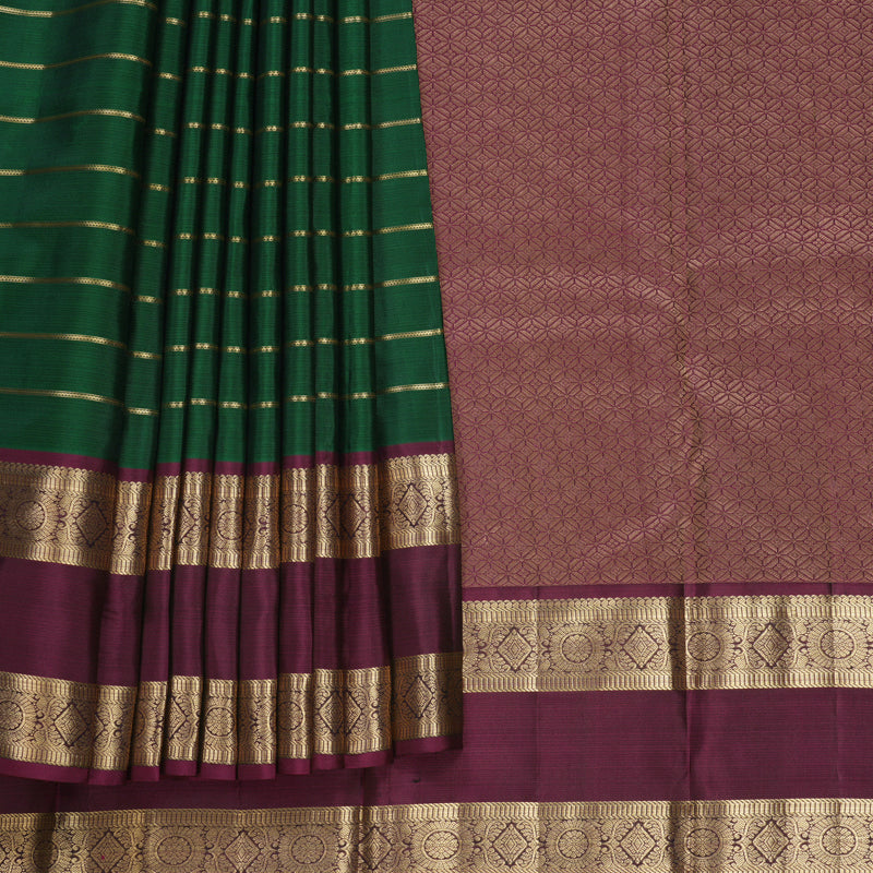 Hayagrivas Handloom Bottle Green Kanjivaram Silk Saree with Purple Border KBF465F16-2