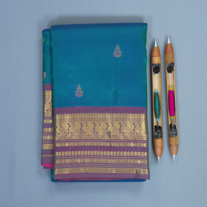 Hayagrivas Handloom Mayilkazhuthu Kanjivaram Silk Saree with Purple (Shot Colour) Border KBF465F5-3