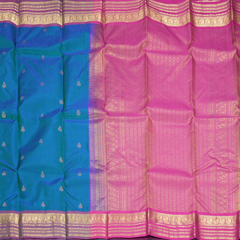 Hayagrivas Handloom Mayilkazhuthu Kanjivaram Silk Saree with Purple (Shot Colour) Border KBF465F5-3