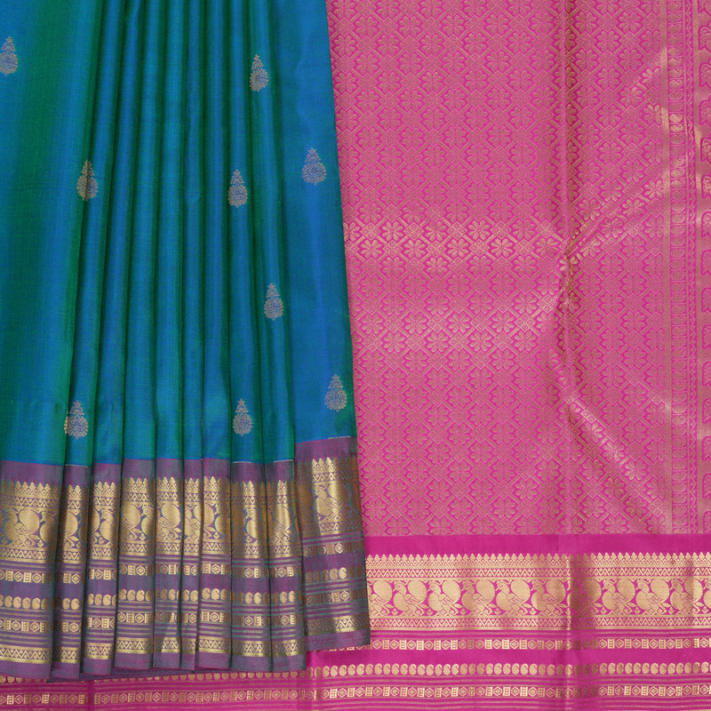 Hayagrivas Handloom Mayilkazhuthu Kanjivaram Silk Saree with Purple (Shot Colour) Border KBF465F5-3