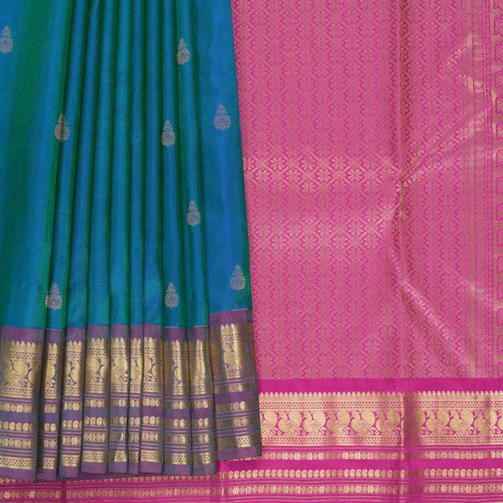 Hayagrivas Handloom Mayilkazhuthu Kanjivaram Silk Saree with Purple (Shot Colour) Border KBF465F5-3