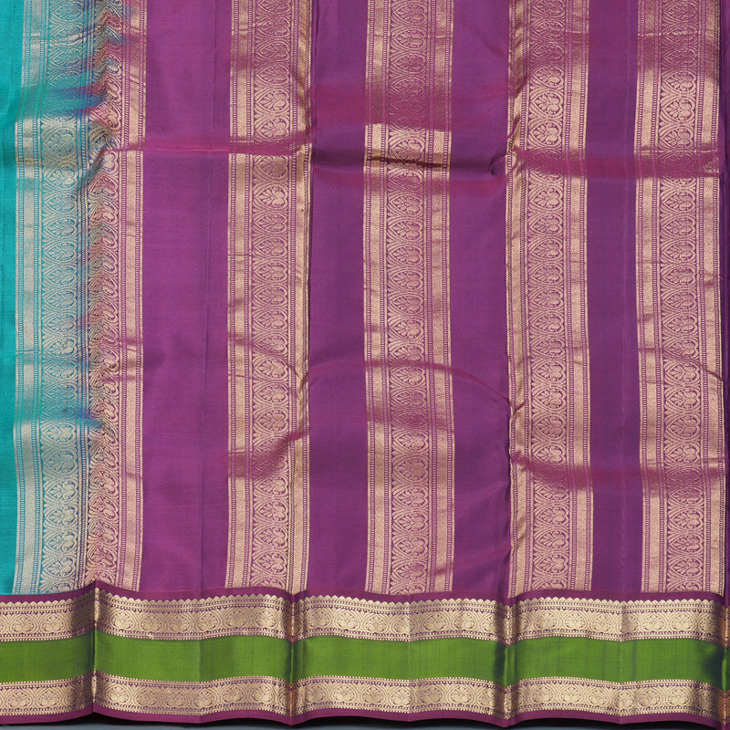 Hayagrivas Handloom Cyan Blue Kanjivaram Silk Saree with Purple Border KBF465F9-1