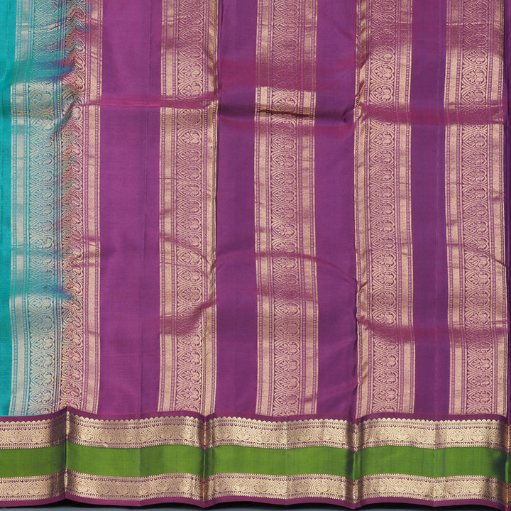Hayagrivas Handloom Cyan Blue Kanjivaram Silk Saree with Purple Border KBF465F9-1