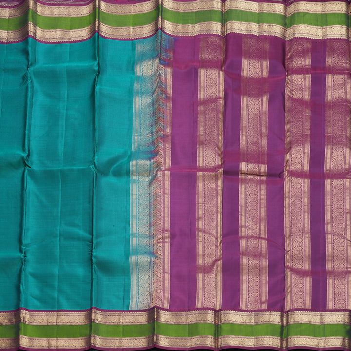 Hayagrivas Handloom Cyan Blue Kanjivaram Silk Saree with Purple Border KBF465F9-1