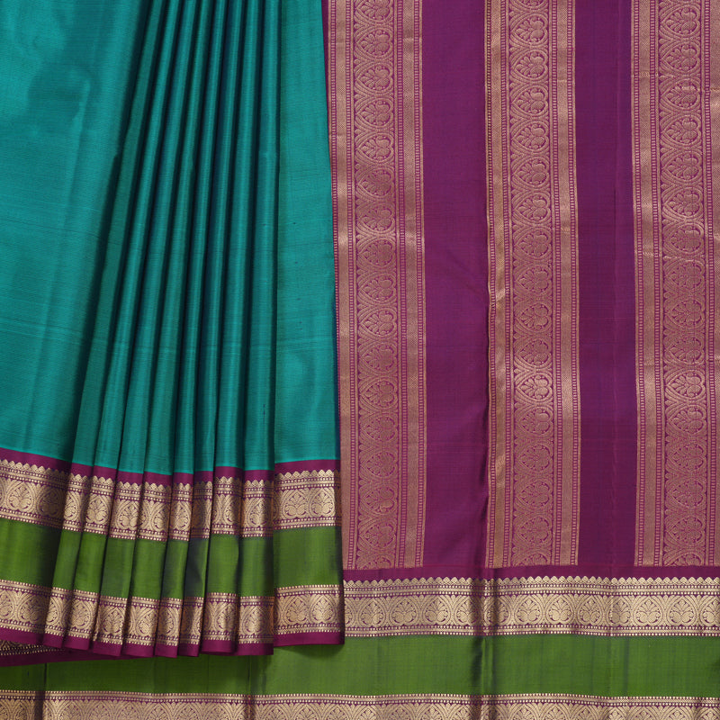 Hayagrivas Handloom Cyan Blue Kanjivaram Silk Saree with Purple Border KBF465F9-1