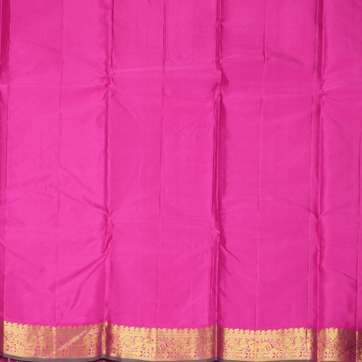 Hayagrivas Handloom Orangish-Pink Kanjivaram Silk Saree with Rani Pink Border KBF466F2-1