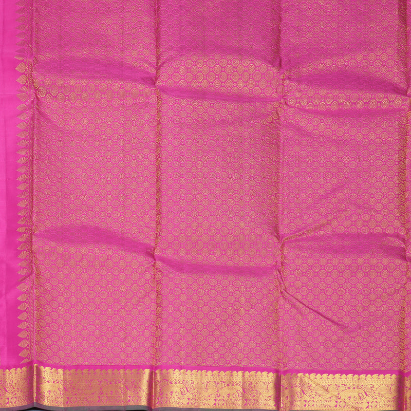 Hayagrivas Handloom Orangish-Pink Kanjivaram Silk Saree with Rani Pink Border KBF466F2-1