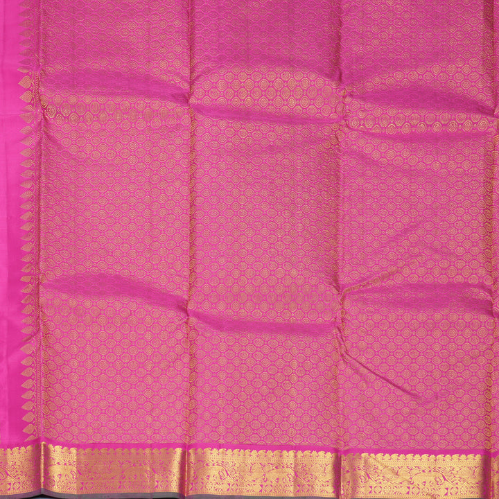 Hayagrivas Handloom Orangish-Pink Kanjivaram Silk Saree with Rani Pink Border KBF466F2-1