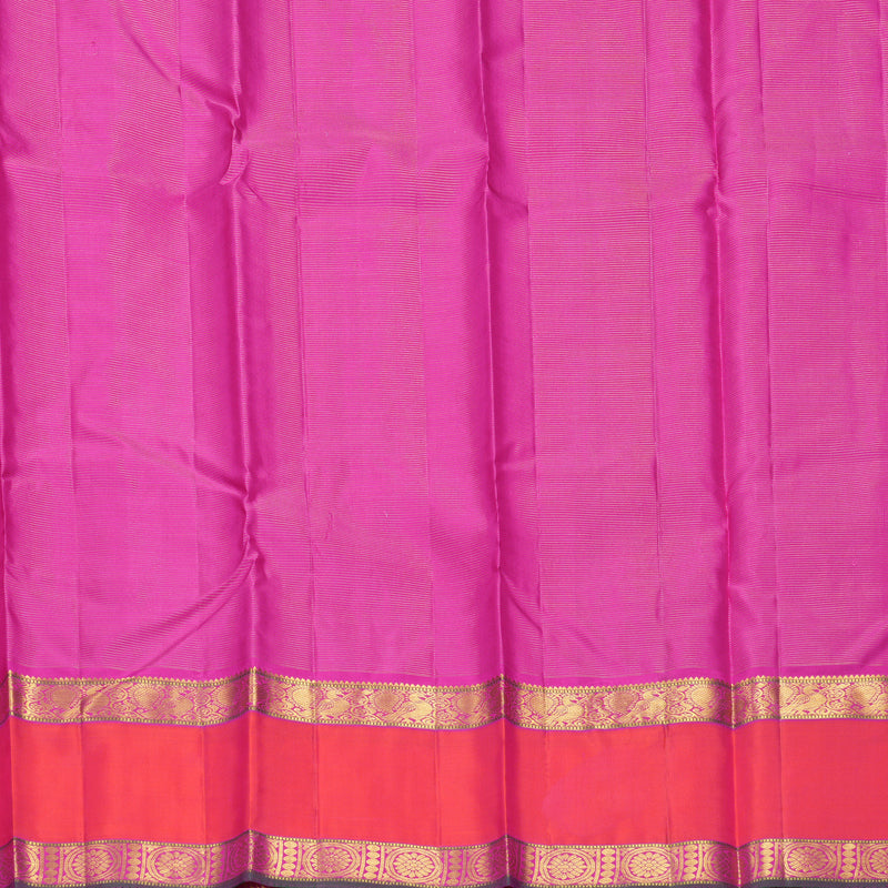 Hayagrivas Handloom Rani Pink Kanjivaram Silk Saree with Orangish-Pink Border KBF466F4-1