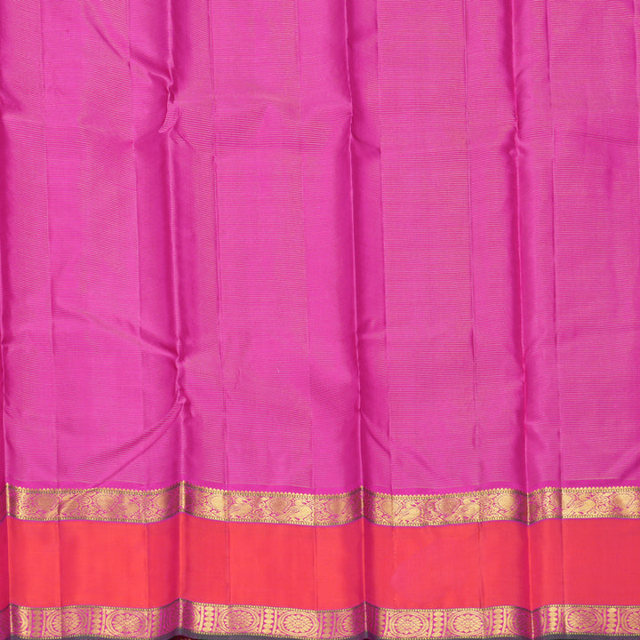 Hayagrivas Handloom Rani Pink Kanjivaram Silk Saree with Orangish-Pink Border KBF466F4-1