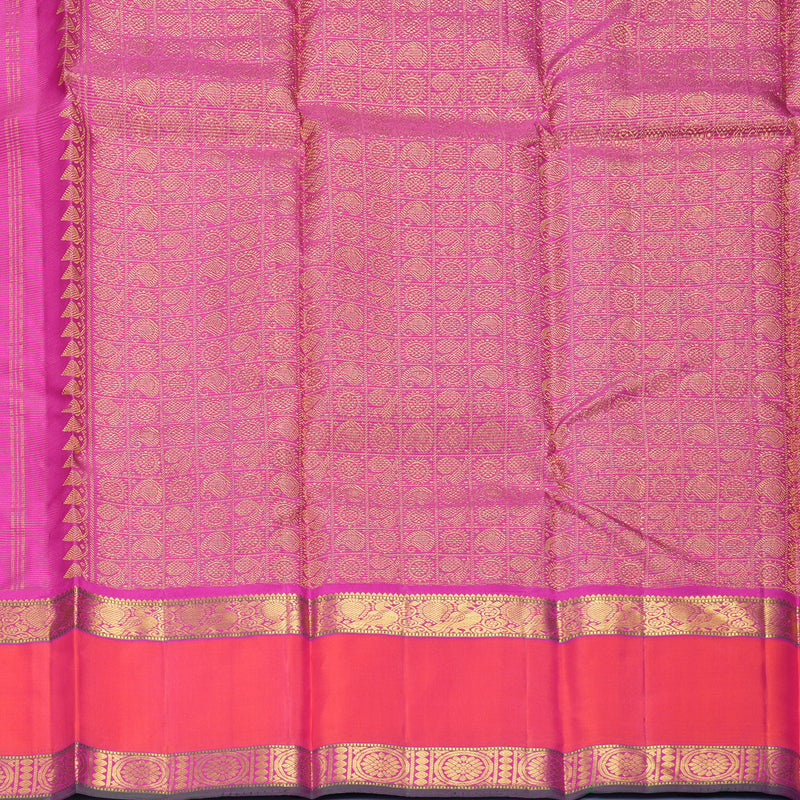 Hayagrivas Handloom Rani Pink Kanjivaram Silk Saree with Orangish-Pink Border KBF466F4-1