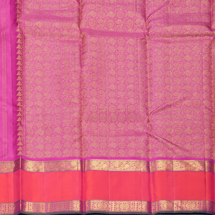 Hayagrivas Handloom Rani Pink Kanjivaram Silk Saree with Orangish-Pink Border KBF466F4-1
