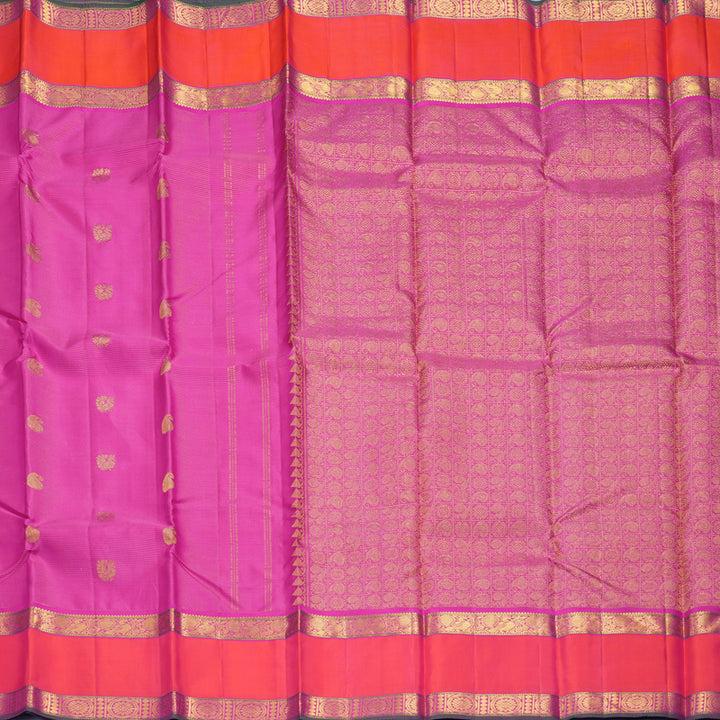 Hayagrivas Handloom Rani Pink Kanjivaram Silk Saree with Orangish-Pink Border KBF466F4-1
