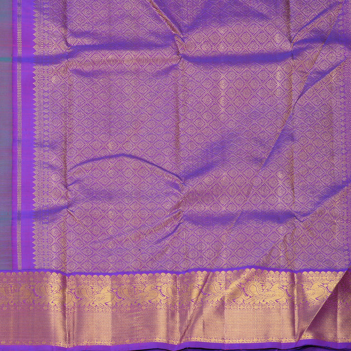 Hayagrivas Handloom Fluorescent Green Kanjivaram Silk Saree with Purple Border KBF466F8-4