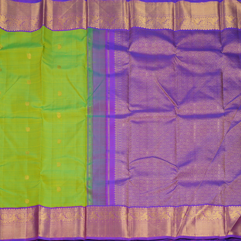 Hayagrivas Handloom Fluorescent Green Kanjivaram Silk Saree with Purple Border KBF466F8-4