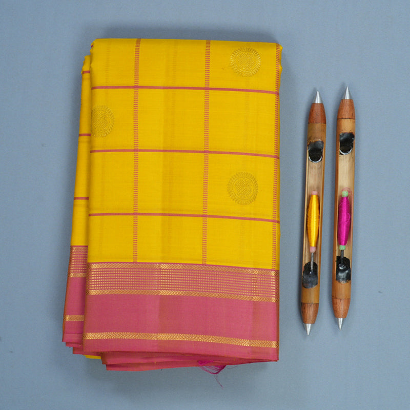 Hayagrivas Handloom Yellow Kanjivaram Silk Saree with Rose Pink Border KBF467F1-15