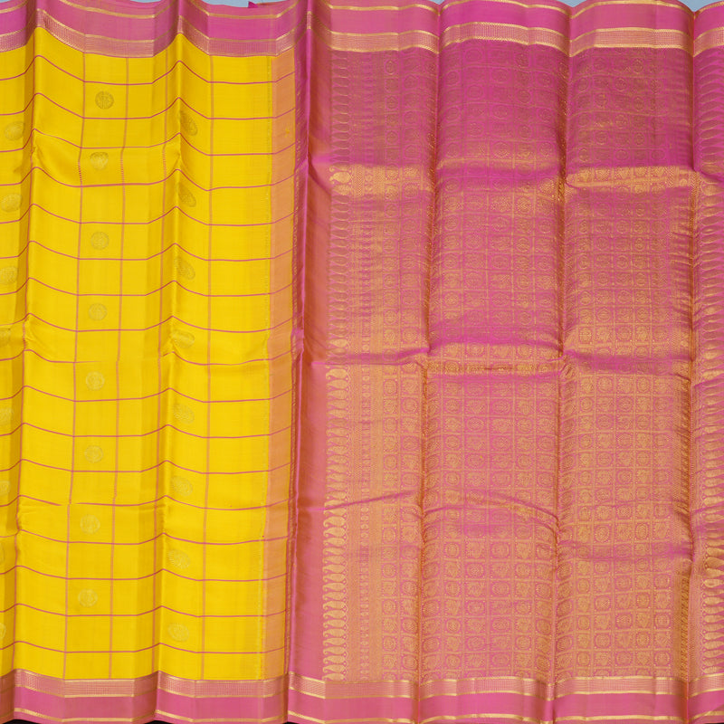 Hayagrivas Handloom Yellow Kanjivaram Silk Saree with Rose Pink Border KBF467F1-15