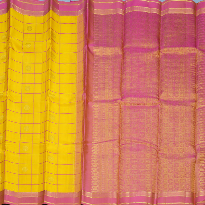Hayagrivas Handloom Yellow Kanjivaram Silk Saree with Rose Pink Border KBF467F1-15