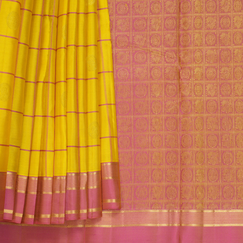 Hayagrivas Handloom Yellow Kanjivaram Silk Saree with Rose Pink Border KBF467F1-15