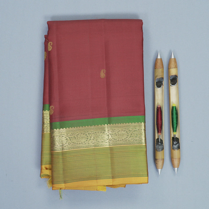 Hayagrivas Handloom Maroon Kanjivaram Silk Saree with Manthalir Green Border KBF467F2-3