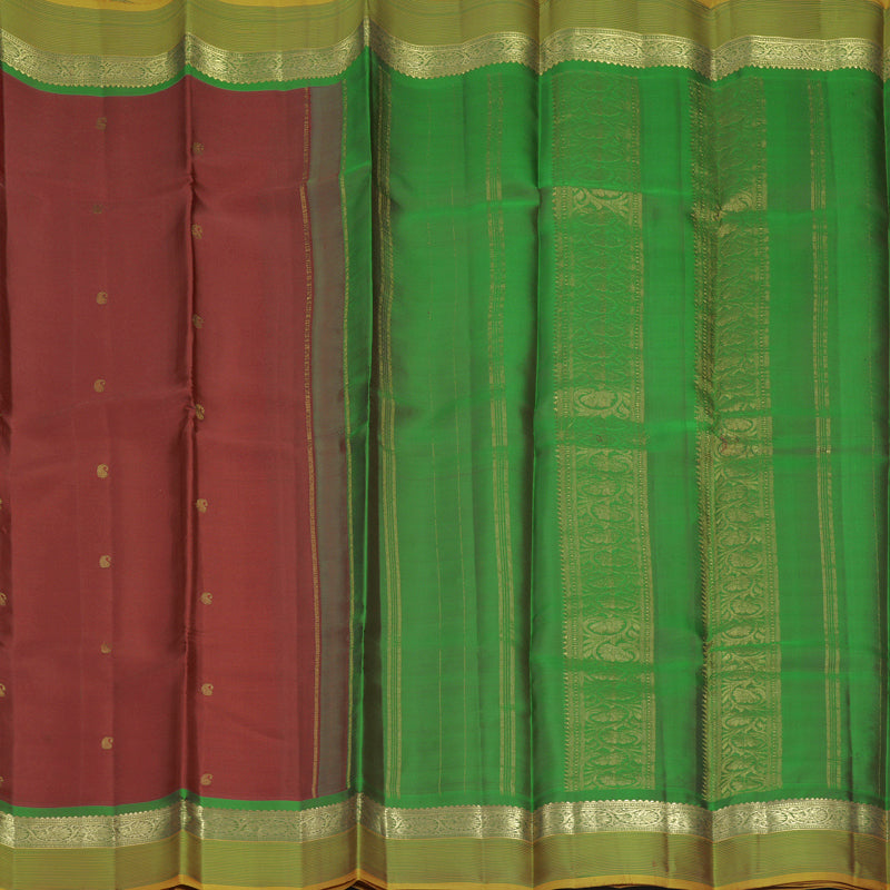 Hayagrivas Handloom Maroon Kanjivaram Silk Saree with Manthalir Green Border KBF467F2-3