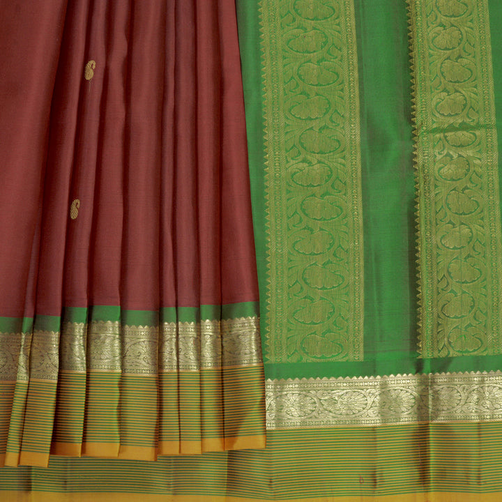 Hayagrivas Handloom Maroon Kanjivaram Silk Saree with Manthalir Green Border KBF467F2-3