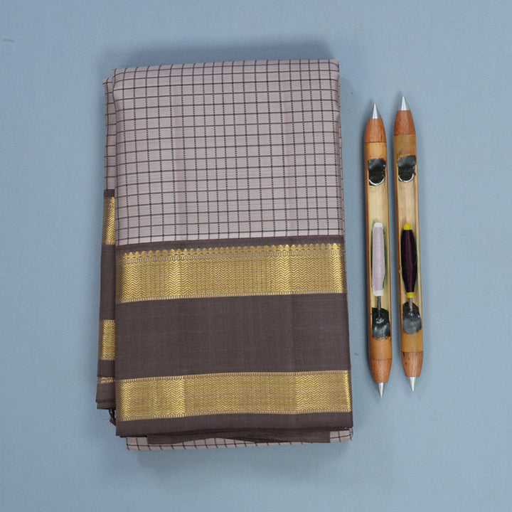 Hayagrivas Handloom Greige Kanjivaram Silk Saree with Grey Border KBF467F6-7