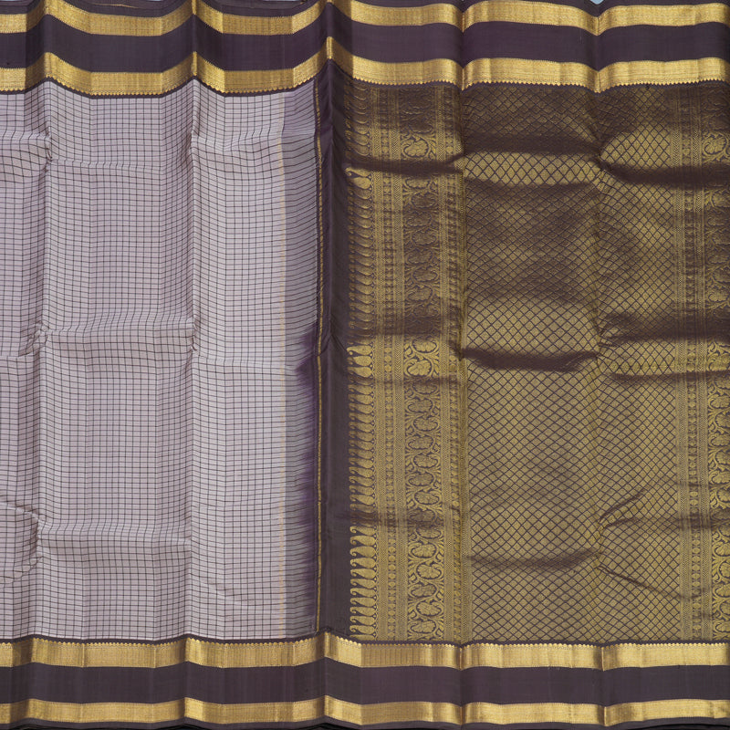 Hayagrivas Handloom Greige Kanjivaram Silk Saree with Grey Border KBF467F6-7