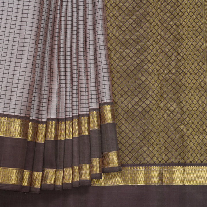 Hayagrivas Handloom Greige Kanjivaram Silk Saree with Grey Border KBF467F6-7