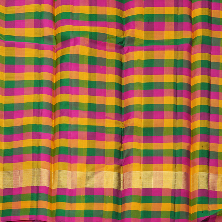 Hayagrivas Handloom Black Kanjivaram Silk Saree with Multicolour Checks Border KBF467F9-26