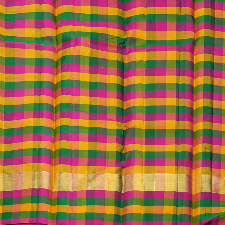 Hayagrivas Handloom Black Kanjivaram Silk Saree with Multicolour Checks Border KBF467F9-26