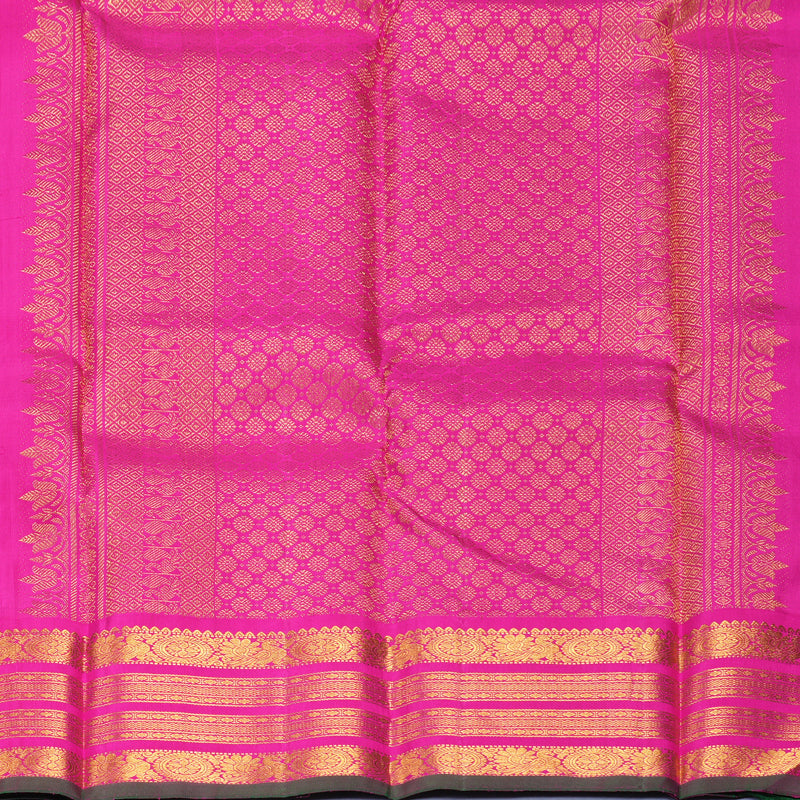 Hayagrivas Handloom Brinjal Purple Kanjivaram Silk Saree with Rani Pink Border KBF469F1-1